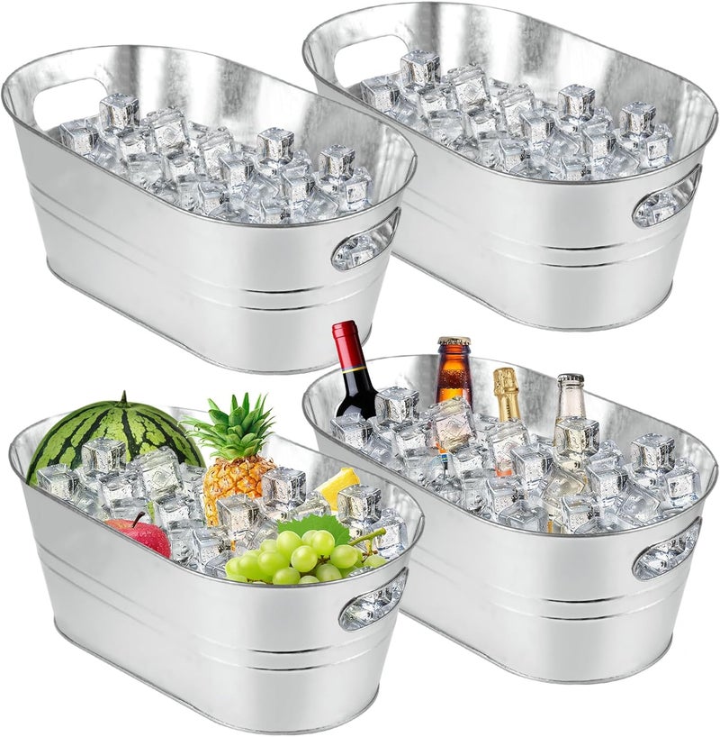 MIVIDE 4 Pack Galvanized Tub 3.3 Gallon Ice Bucket Large Metal Champagne Drink Bucket with Handles Galvanized Ice Buckets for Parties Mimosa Bar Cocktail Bar - Image 1